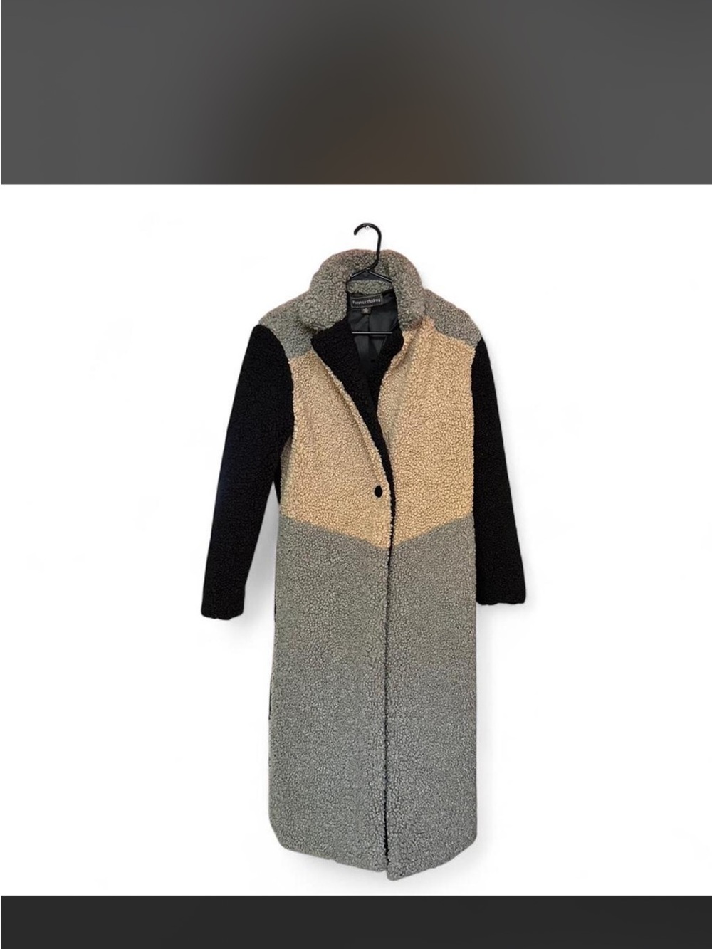Forever Audrey grey, tan, & black teddy coat